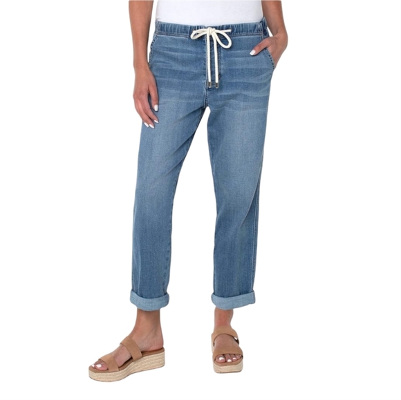 Liverpool Pants - Liverpool The Rascal Tie Front In Conway Elastic Waist Denim Capri Size 14/32